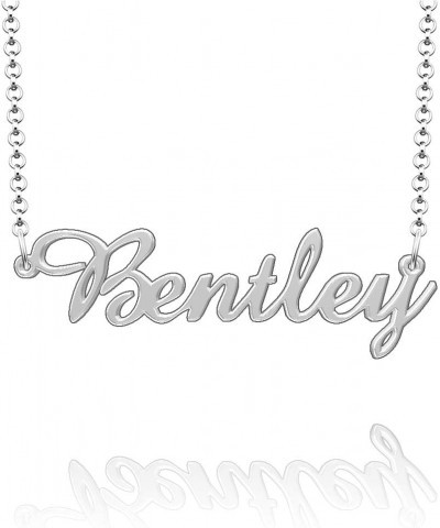 Personalized Bentley Name Necklace Stainless Steel Plated Custom Made of Last Name Gift for Family Font5-Silver $11.43 Necklaces