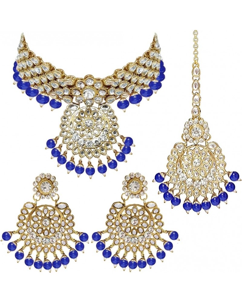 Elegant Wedding Party Wear Faux Kundan Studded Short Necklace Earrings With Maang Tikka Set Indian Ethnic Bollywood Fashion J...