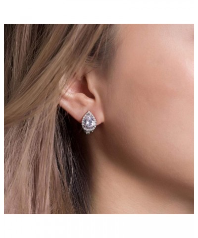 Clip on Earrings, Round Crystal Stud Clip Earrings in Gold, Rose-Gold, Silver Pear - Silver $11.73 Earrings