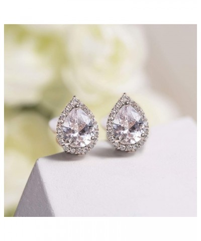 Clip on Earrings, Round Crystal Stud Clip Earrings in Gold, Rose-Gold, Silver Pear - Silver $11.73 Earrings