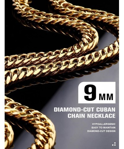 Gold Cuban Link Chain for Men 9mm 18K Gold Plated Double Cuban Curb Link Chain Necklace for Women Men diamond-cut(9mm*18") $9...