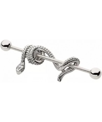 14GA 316L Stainless Steel CZ Crystal Dangling Snake Industrial Barbell Silver Tone $9.82 Body Jewelry