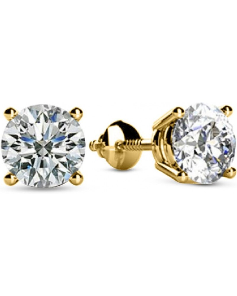 1/4-2 Carat Total Weight Round Diamond Stud Earrings 4 Prong Screw Back (F-G Color SI2-I1 Clarity) 0.5 Carat 14K Yellow Gold ...