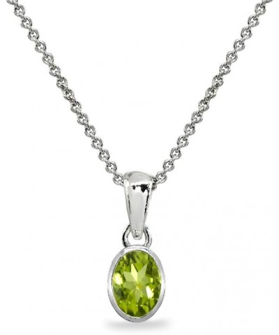 Sterling Silver Genuine or Synthetic Gemstone 8x6mm Oval Bezel-Set Dainty Pendant Necklace Peridot $16.19 Necklaces