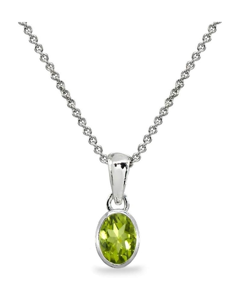 Sterling Silver Genuine or Synthetic Gemstone 8x6mm Oval Bezel-Set Dainty Pendant Necklace Peridot $16.19 Necklaces