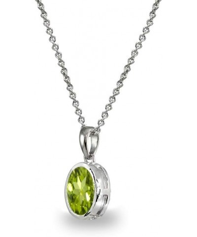 Sterling Silver Genuine or Synthetic Gemstone 8x6mm Oval Bezel-Set Dainty Pendant Necklace Peridot $16.19 Necklaces