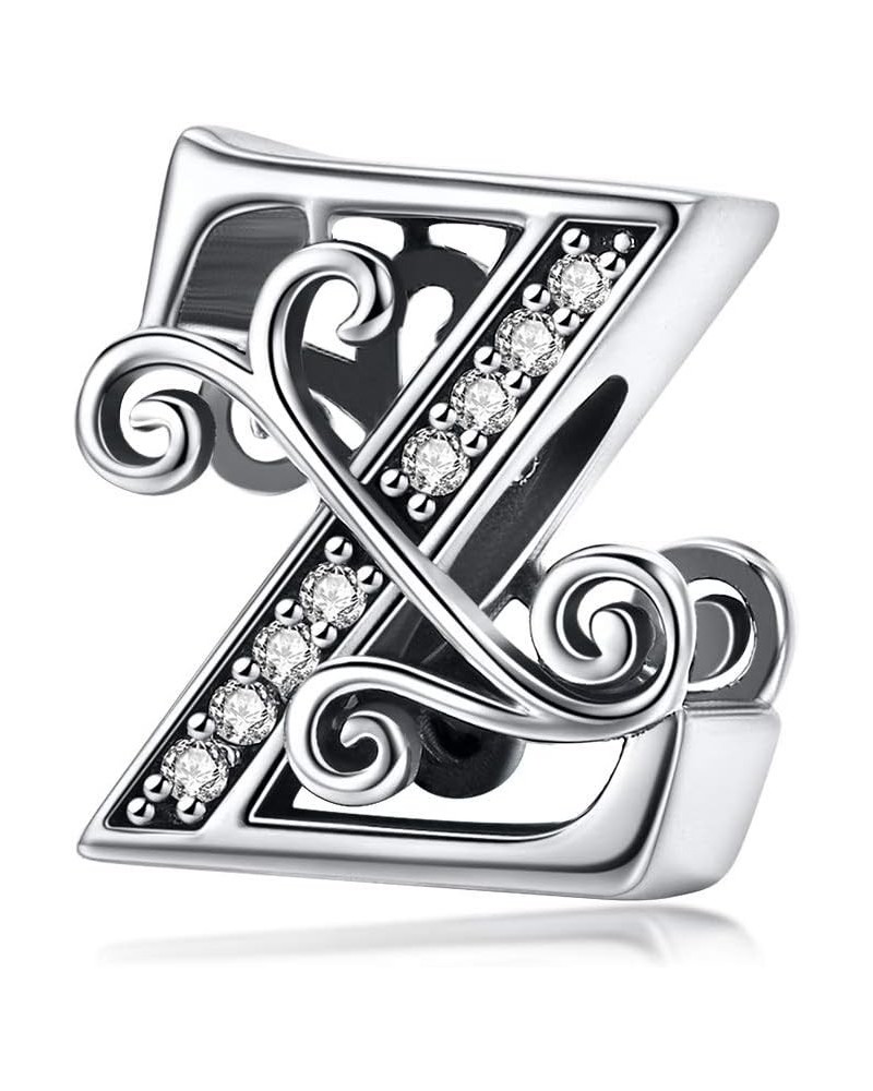 Solid 925 Sterling Silver with Cubic Stones, Complete A~Z Gift Options Alphabet Charm Letter Beads fit Pandora European Brace...