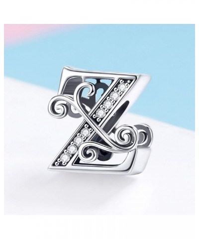 Solid 925 Sterling Silver with Cubic Stones, Complete A~Z Gift Options Alphabet Charm Letter Beads fit Pandora European Brace...