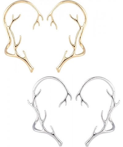 Ear Clips Earrings for Women Girls Deer Antler Ear Cuffs Non Piercing Ear Wrap Branch Ear Cuffs Earrings Silver+Gold $9.85 Ea...