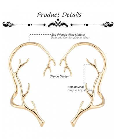 Ear Clips Earrings for Women Girls Deer Antler Ear Cuffs Non Piercing Ear Wrap Branch Ear Cuffs Earrings Silver+Gold $9.85 Ea...