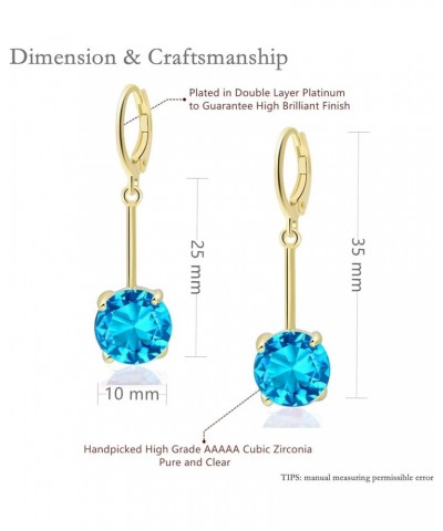 Gemstone Drop Dangle Earrings | Platinum/Gold Plated Leverback Crystal Cubic Zirconia Hanging Red/Pink/Blue Earrings Blue-Gol...