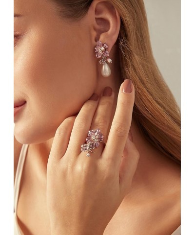 925 Sterling Silver Wild Flower Cubic Zirconia Statement Cuff Earrings Silver & Pink $9.91 Earrings