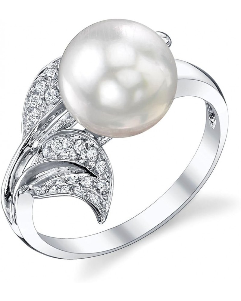 18K Gold 9-10mm Round Genuine White South Sea Cultured Pearl & Diamond Eva Ring for Women White Gold $517.72 Rings