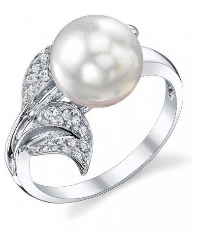 18K Gold 9-10mm Round Genuine White South Sea Cultured Pearl & Diamond Eva Ring for Women White Gold $517.72 Rings