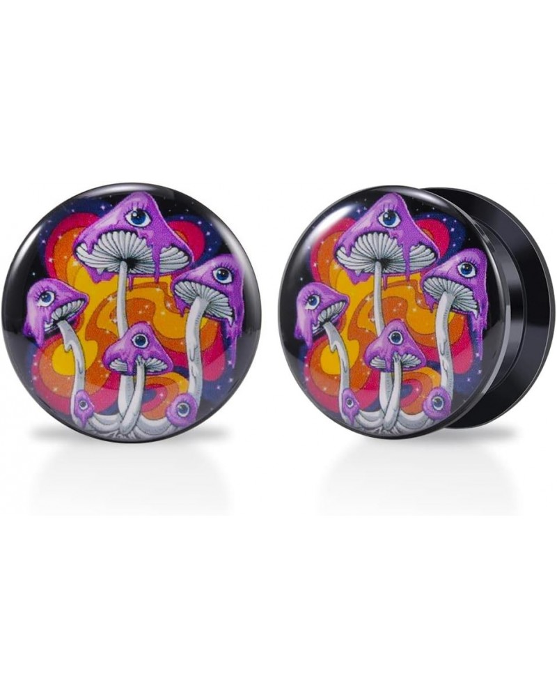 1 Pair Acrylic Solid Screw On Ear Plugs Tunnels Allergy Free 2g- 1 Inch Stretcher Steampunk Graffiti Pattern Color Painting F...