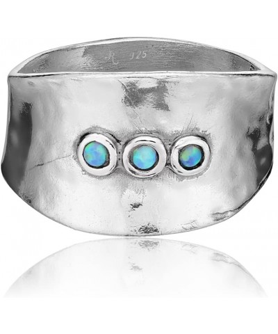 925 Sterling Silver Ring With 3 Blue Round Opal, Boho Chic Vintage Look, Hypoallergenic, Nickel and Lead-free, Artisan Handcr...