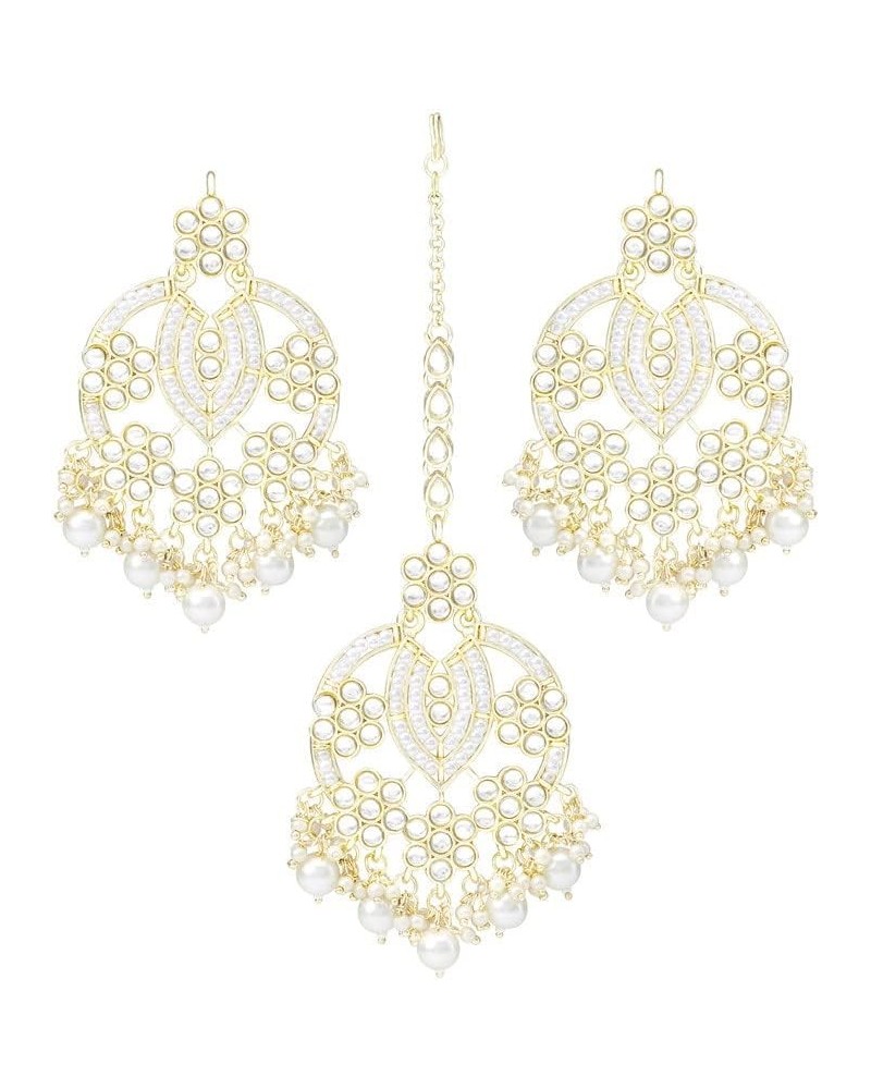 Traditional Maang Tikka With Earring Set Jewelry For Women White 7 $14.85 Jewelry Sets