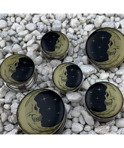 Pair of Screw on Skull Face Moon Picture Plugs 3/4" (19mm) $9.93 Body Jewelry