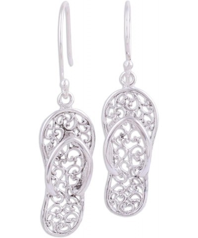 Handmade .925 Sterling Silver Dangle Earrings Flip Flop Sandal from India [1.8 in L x 40 in W x 0.2 in D] 'Flipflop Time' $16...