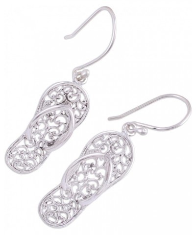 Handmade .925 Sterling Silver Dangle Earrings Flip Flop Sandal from India [1.8 in L x 40 in W x 0.2 in D] 'Flipflop Time' $16...