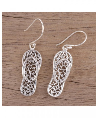 Handmade .925 Sterling Silver Dangle Earrings Flip Flop Sandal from India [1.8 in L x 40 in W x 0.2 in D] 'Flipflop Time' $16...