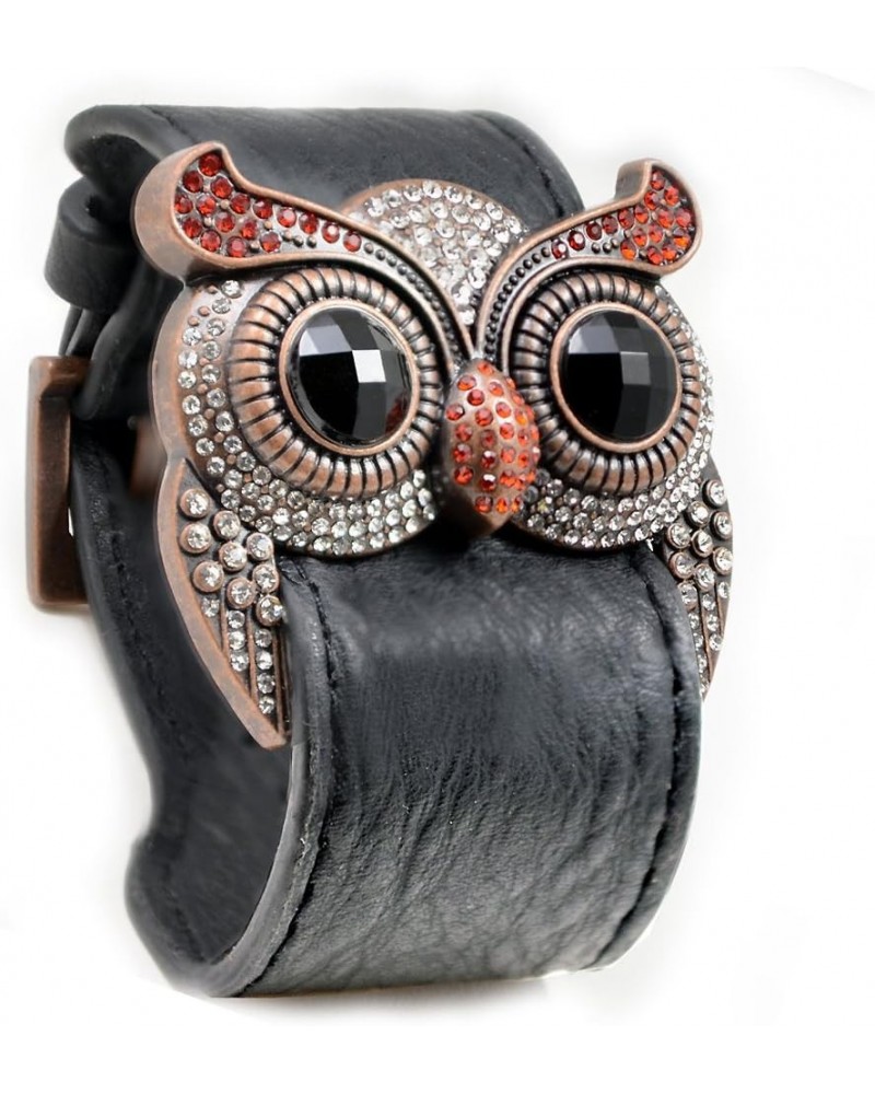 Crystal Owl Leather Cuff Bracelet 07 - Simulated Ruby $13.80 Bracelets