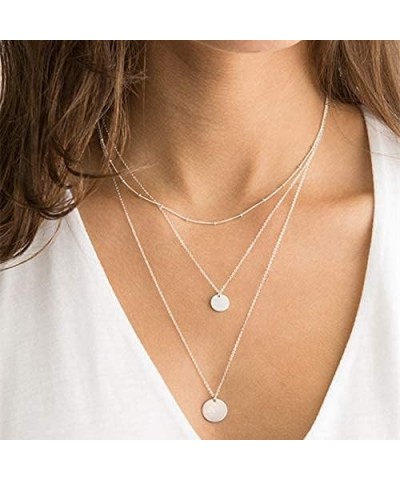 Dainty Silver Layered Choker Necklaces for Teen Girls Simple Layering Bar Coin Y Chunky Stacked Pendant Necklace for Women Te...