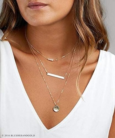 Dainty Silver Layered Choker Necklaces for Teen Girls Simple Layering Bar Coin Y Chunky Stacked Pendant Necklace for Women Te...