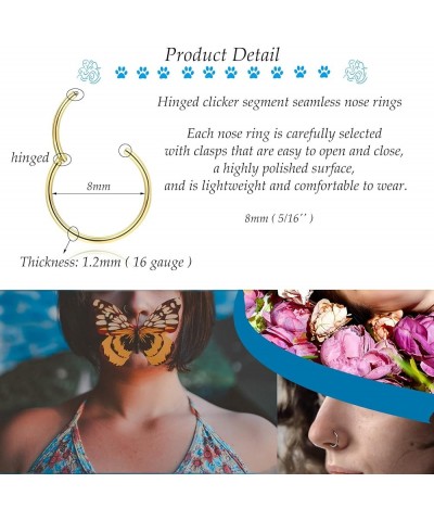 5 Pcs 20G 18G 16G Nose Rings Hoop Set 316L Surgical Steel Earrings Tragus Septum Piercing Cartilage Hoop For Women Men 16g 8m...