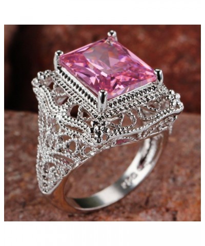 925 Sterling Silver Plated Emerald Cut Filled 10x12mm Amethyst Dainty Hollow Wedding Ring for Women A_Pink US8 $4.79 Others