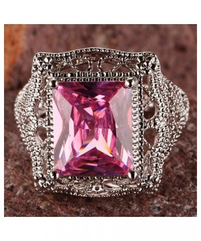 925 Sterling Silver Plated Emerald Cut Filled 10x12mm Amethyst Dainty Hollow Wedding Ring for Women A_Pink US8 $4.79 Others