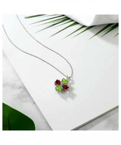 925 Sterling Silver Green Peridot and Red Garnet 4 Heart Shape Gemstone August Birthstone Pendant Necklace For Women (3.46 Ct...