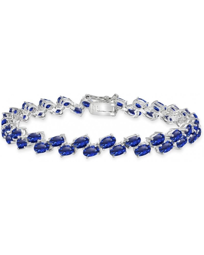 Sterling Silver Genuine, Created or Simulated Gemstone 5x3mm Oval Wave Tennis Bracelet for Women Created Blue Sapphire $43.99...