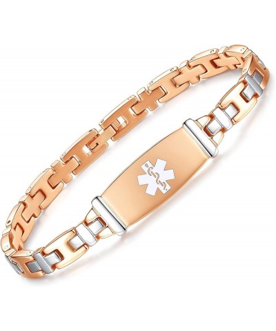 Fashion Lady Stainless steel Medical Alert id Bracelets with Free Engraving ROSE GOLD 8.5 Inches $19.59 Bracelets