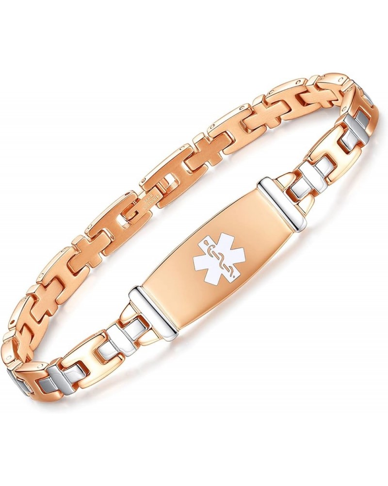 Fashion Lady Stainless steel Medical Alert id Bracelets with Free Engraving ROSE GOLD 8.5 Inches $19.59 Bracelets