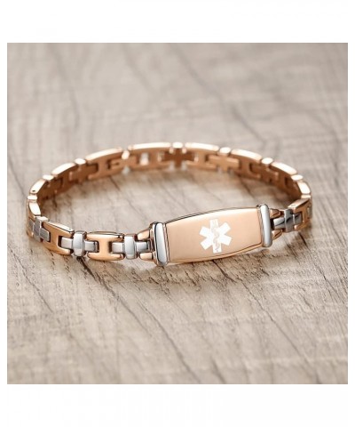 Fashion Lady Stainless steel Medical Alert id Bracelets with Free Engraving ROSE GOLD 8.5 Inches $19.59 Bracelets