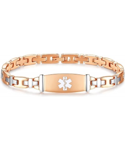 Fashion Lady Stainless steel Medical Alert id Bracelets with Free Engraving ROSE GOLD 8.5 Inches $19.59 Bracelets