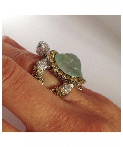 925 Sterling Silver Ice Emerald Lovely Little Turtle Innovative Design Grass Green Jewelry Turtle Ring Hand Cut and Carved Bl...