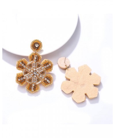 Beaded Snowflake Earrings Christmas Beaded Snowflake Dangle Earrings Winter Festive Holiday Jewelry for Women Girls Gold $14....