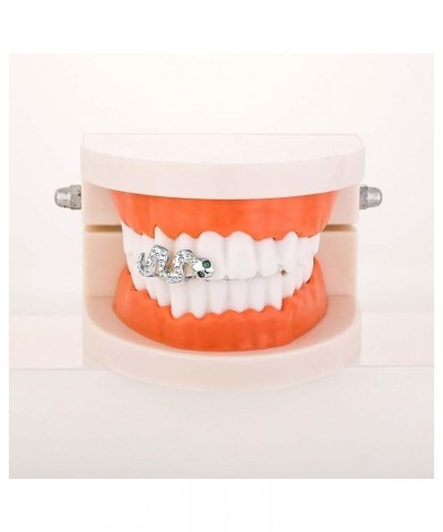 2 Pcs Snake Iced Out Diamond Teeth Grillz for Men Women, Hip Hop Grills for Your Teeth Top and Bottom, Rapper Costume Cosplay...