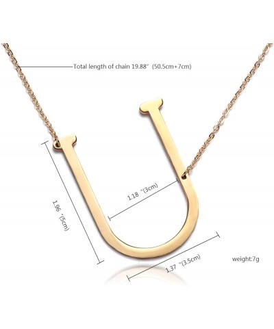 Sideways Large Initial Necklace 18k Gold Plated Stainless Steel Big Letter Script Name Monogram Pendant Necklace for Women Gi...