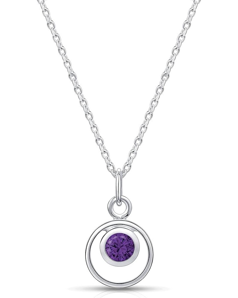 Lumini Women 925 Sterling Silver Simulated Birthstone Pendant Necklace 02. February - Simulated Amethyst $17.09 Necklaces