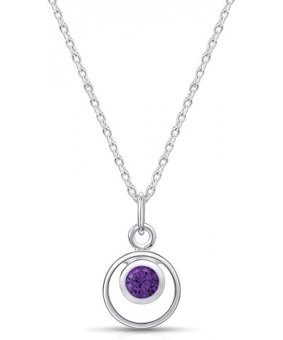 Lumini Women 925 Sterling Silver Simulated Birthstone Pendant Necklace 02. February - Simulated Amethyst $17.09 Necklaces