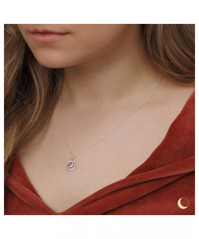 Lumini Women 925 Sterling Silver Simulated Birthstone Pendant Necklace 02. February - Simulated Amethyst $17.09 Necklaces