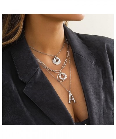 Necklaces Set, Delicate Necklaces for Women Layers Letter A Ring Pearl Jewelry for Girls Women Necklace Silver $10.98 Necklaces