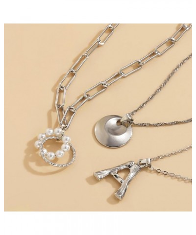 Necklaces Set, Delicate Necklaces for Women Layers Letter A Ring Pearl Jewelry for Girls Women Necklace Silver $10.98 Necklaces