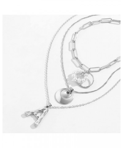 Necklaces Set, Delicate Necklaces for Women Layers Letter A Ring Pearl Jewelry for Girls Women Necklace Silver $10.98 Necklaces