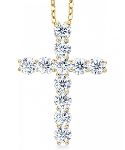 18K Yellow Gold Plated Silver White Round Moissanite Cross Pendant Necklace (2.53 Cttw, with 18 Inch Silver Chain, 1.20 Inch)...