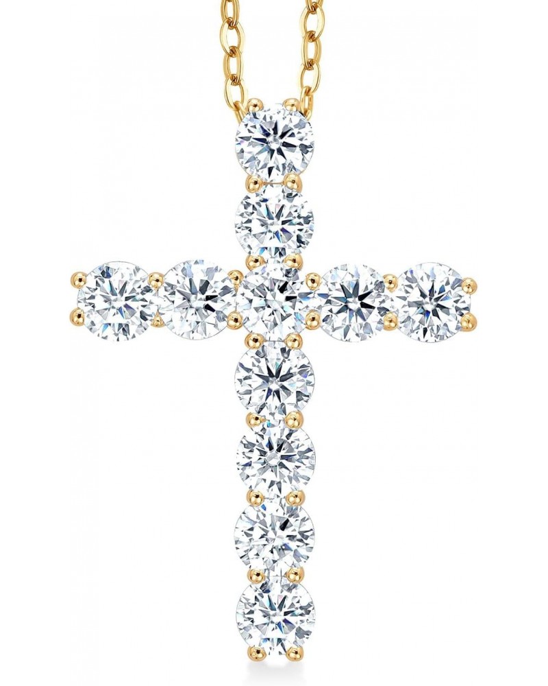 18K Yellow Gold Plated Silver White Round Moissanite Cross Pendant Necklace (2.53 Cttw, with 18 Inch Silver Chain, 1.20 Inch)...