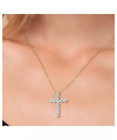 18K Yellow Gold Plated Silver White Round Moissanite Cross Pendant Necklace (2.53 Cttw, with 18 Inch Silver Chain, 1.20 Inch)...